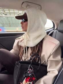 New | 2-In-1 Knitted Hooded Scarf Balaclava Hat, Winter Warm Thickened Wool Scarf, Fashionable Versatile Face-Flattering Accessory - 19-off-white - View 3