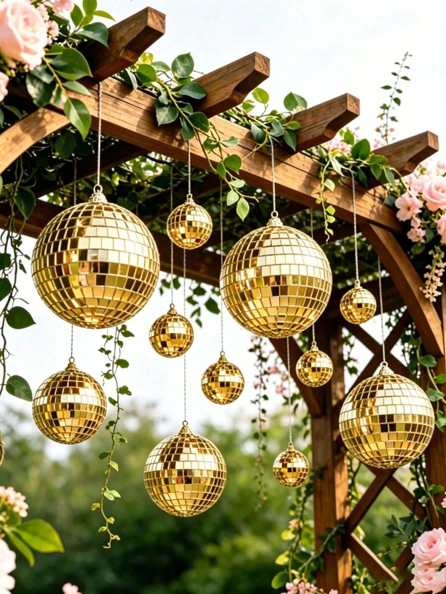 24/12/2pcs Gold Disco Ball Holiday Decorations, Halloween/Christmas Cool Fun Hanging Balls, Large Party Decor, Suitable For DJ, Nightclub, Stage, Bar, Party, Back To School, Wedding And Holiday Decoration - Gold - View 1