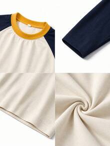 Men's Patchwork Slim Fit Raglan Sleeve Crew Neck Long Sleeve T-Shirt - Apricot - View 9