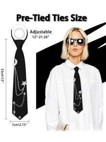 1pc Women's & Men's Tie, Punk Metal Chain Pre-Tied Adjustable Black Tie, Suitable For Uniform, School, Shirt Accessory - Multicolor - View 3