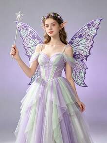 Colorful Laser Double-Layer Butterfly Wings Back Decor, Forest Style Fairy Wings Girl Birthday Party Photo Prop, Halloween Cosplay Fairy Angel Wings Accessory - View 6