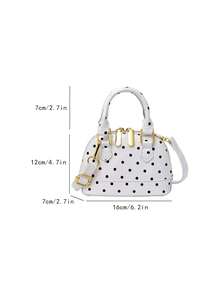 Handbag, Semi-Circular Body With Polka Dot Decoration, Matching Color Handle, Adjustable Long Shoulder Strap, Can Be Carried By Hand Or Worn Crossbody. Moderate Interior Space, Zipper Closure, Compact And Cute Design, Suitable For Daily Use. - White - View 7