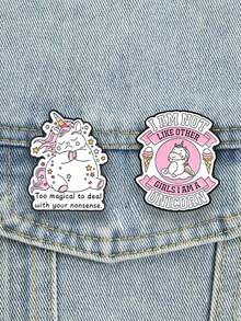 2pcs Cute Cartoon Unicorn Enamel Pin, Funny Girl Quote Badge, Fashion Accessory For Clothes And Backpacks, Gift For Unicorn Lovers - Multicolor - View 5