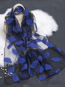 1pc Beige Floral Leaf Pattern Gauze Scarf Shawl For Women, Suitable For Outings, Parties, All Seasons - Beige - View 17