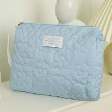 1pc Cream Quilted Cloud Makeup Bag, Portable Handbag, Large Capacity Toiletry Bag - Multicolor - View 7
