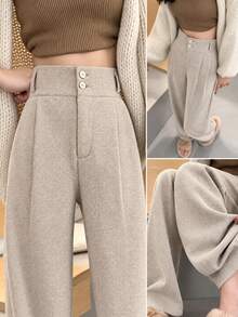 Autumn Wool French Design Niche Straight Leg Suit Pants High Waist Elegant Luxury Professional Christmas Office - Khaki - View 6
