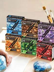 24 Colors/Box Creative Water-Based Paint Markers, Suitable For Doodling And Painting On Different Surfaces, Portable Multicolor Marker Set For Artists,School,A Gift For Friends - Sets - View 10
