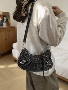 Hot-Selling Fashion Versatile New Design Large Capacity Rivet Decor Shoulder Crossbody Bag Casual Handbag Denim Fabric Women's Bag - Multicolor - View 4