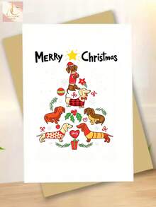 1pc Dachshund Christmas Card - Adorable Dog Breed Greeting Card For Xmas, New Year & Birthdays, Cute Puppy Paper Card For Dachshunners - One Size Fits All - View 1