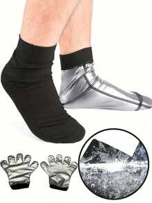 2/4pcs Sauna Gloves & Foot Covers, Blue & Silver Coated Lining, Elastic Reusable Ankle Socks, Suitable For Gym Workout & Fitness Training - Multicolor - View 4