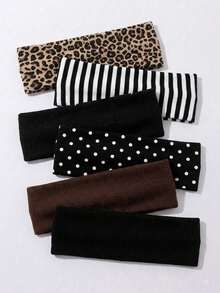6/1pc Y2K Retro Leopard Print Polka Dot Striped Women's Sports Headband, Suitable For Daily Life, Street Dance And Sports Hair Accessory - Multicolor - View 3