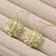 Gold Exquisite Lotus Earrings, Luxury Lotus Long Dangle Earrings, Women's Chinese Style Party Jewelry - Gold - View 7