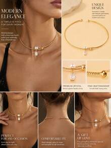 1pc Minimalist Snake Chain Choker Necklace With Square Rhinestone Pendant, Women's Daily Party Layering Jewelry - Rhinestones - View 3