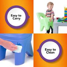 Juego de Mesa y Silla para Niños Gris 58.4x58.4x48.3 cm| Juego de Mesa de Plástico con 2 Sillas Azul y Verde| Mesa Multiusos para Actividades Dibujo y Juego| Diseño Liviano con Bordes Redondeados para Niños Pequeños| Fácil de Limpiar - Multicolor - Ver 2