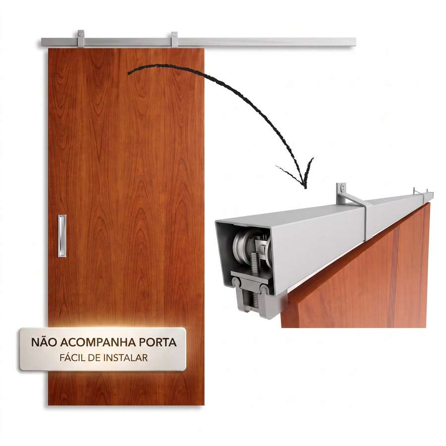 Kit Porta De Correr Até 80cm Natural Trilho 1,6mt Bipartido