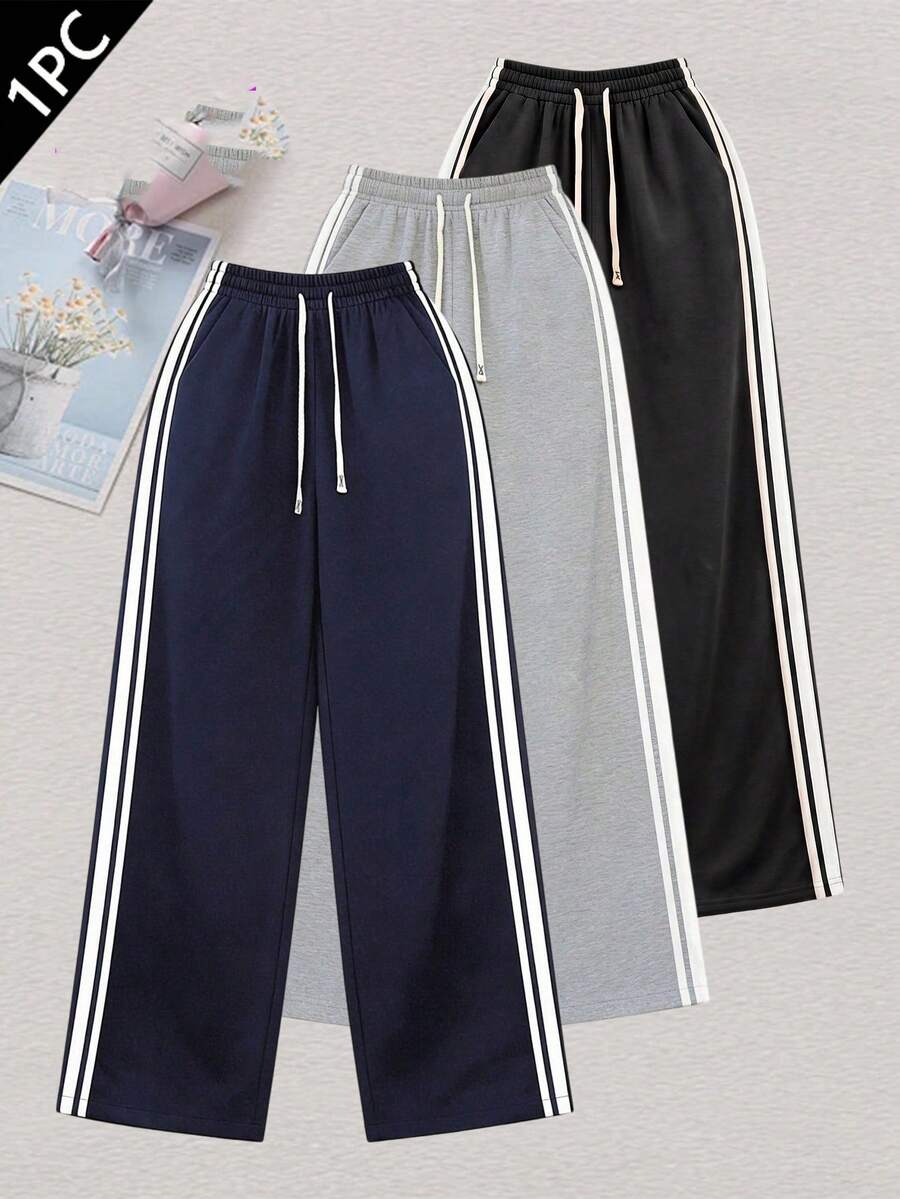 These Striped Long Pants Are Suitable For All Seasons, Perfect For Outdoor Activities And Casual Wear, And Easy To Pair With Various Sports Tops - Navy Blue - View 1