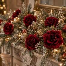 4pcs/2pcs/1pc High-End Burgundy Velvet Christmas Rose Artificial Flower Stems With Bendable Stems For Christmas Tree, Pine Garland, Door Wreath, Winter Holiday Party And Home Decor - A - View 2