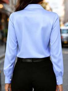 Women's New Arrival Satin Button-Down Shirt, Fashionable, Versatile, Suitable For All Seasons Spring - Light Blue - View 3