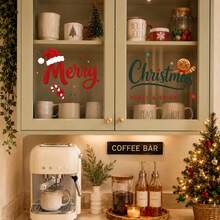 1pc Christmas Decor Merry Christmas Mirror Wall Sticker Santa Hat Gingerbread Man Candy Cane Star Merry And Bright Letter Self Adhesive Vinyl Decal For Mirror Glass Home Holiday Decor - Multicolor - View 4