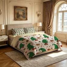 3pcs Crooked Christmas Tree Pattern Duvet Cover Set (1 Duvet Cover + 2 Pillowcases, No Filling), Soft Skin-Friendly Bedding, Bedroom Decor, Suitable For All Seasons, Machine Washable, Suitable For Bedroom, Hotel, B&B, Home And Dorm, Holiday Home Decor - Multicolor03 - View 11