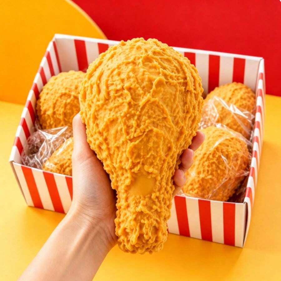 1pc Fried Chicken Leg Shaped Squishy Toy, Soft TPR Squeeze Toy, Realistic Food Appearance Creative Toy, Fun Desktop Decoration And Party Favor Gift - Multicolor - View 1
