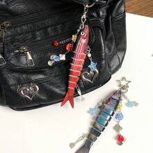 Söt fiskformad nyckelring, pärlad stjärnformad sköldpaddsskal-hängsmycke, unik havstema-accessoar, lämplig för ryggsäck, handväska och bilnyckeldekoration - Multifärgad - Visa 5