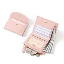 Women's PU Short Wallet, Cute Cat Decor Snap Flap Wallet, Zipper Coin Pocket, Multiple Card Slots And Photo Slot, Suitable For Daily Storage - Multicolor - View 2