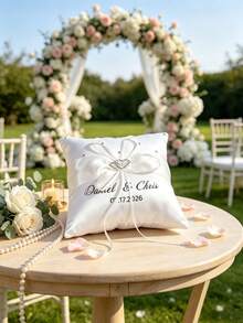 個性化蕾絲婚禮戒指承托枕，可客製化姓名與日期戒指墊，浪漫新娘訂婚儀式戒指枕，婚禮派對裝飾新娘紀念禮物 - 彩色 - 查看 7