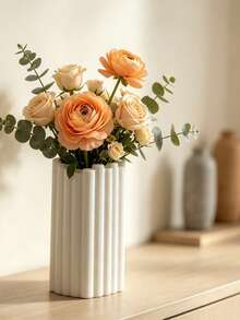 1Pc Creative Sawtooth Top Fluted Resin Vase, Minimalist White Desktop Flower Holder For Home Living Room Decor, Versatile Tabletop Ornament & Unique Gift Choice For Modern Decor Lovers - Ribbed Vase - View 8