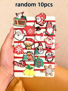 10/20pcs Random Christmas Cartoon Hair Ties, Santa Claus, Reindeer, Snowman Small Hair Bands, Girls' Braid Rubber Bands - Multicolor - View 8