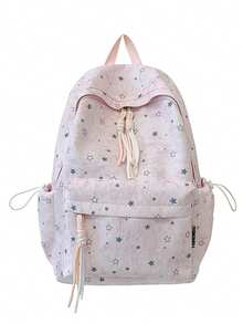 Tie Dye Star Printed Backpack + Adjustable Breathable Shoulder Straps + Outdoor Travel & Shopping + Pastel Blue Sweet Backpack - Multicolor - View 15