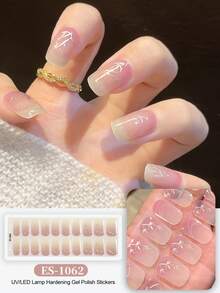 Christmas Semi Cured Gel Nail Strips, 20Pcs Long Lasting Salon Quality Wraps, Easy Apply & Remove Gel Nail Stickers With UV Light - Apricot - View 1