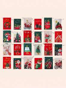 24pcs 2026 Christmas Advent Calendar Number Bags, Christmas Gift Burlap Drawstring Bags, 24-Day Christmas Countdown Calendar Bags, Reusable DIY Countdown Advent Calendar Set, Includes Rope And Clips, Christmas Home Decor Gift - Multicolor - View 8