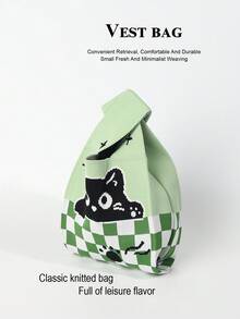 迷你輕量可折疊可愛藍色樹脂鏤空透氣對比色針織手提包，適合度假、攝影、學生上學、女生使用 - 綠色 - 查看 7