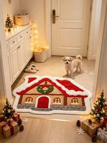 1pc Gingerbread House Shaped Christmas Cute Decorative Rug, Warm And Soft Decorative Floor Mat, Perfect For Daily Home And Holiday Decor, Decorative Rug, Bedroom Decor, Small Rug, Rug, Home Decor, Living Room Rug, Living Room Small Rug, Bedroom Rug, Living Room Home Decor, Outdoor Rug, Washable Rug - Multicolor - View 5