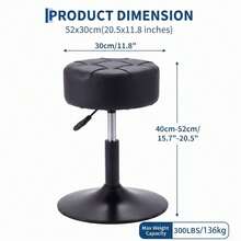 Adjustable Height Swivel Vanity Chair For Makeup - PU Leather Padded Stool With 360° Rotation - Black - View 3