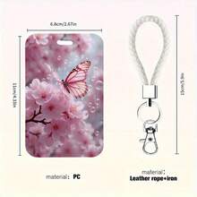 1pc Pink Floral Butterfly Pattern ID Badge Holder With Detachable Lanyard - Perfect For Students, Doctors, Nurses And Professionals In Various Fields - Floral Butterfly Pattern - View 4
