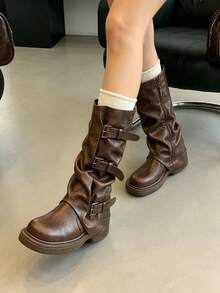 Women Mid-Calf Boots - Brown - View 2