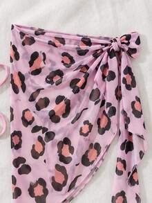 Women's Leopard Print Camisole Bikini Set, Includes Sarong, High Elasticity Swimwear, Beach Vacation Party Swimsuit - Multicolor - View 7