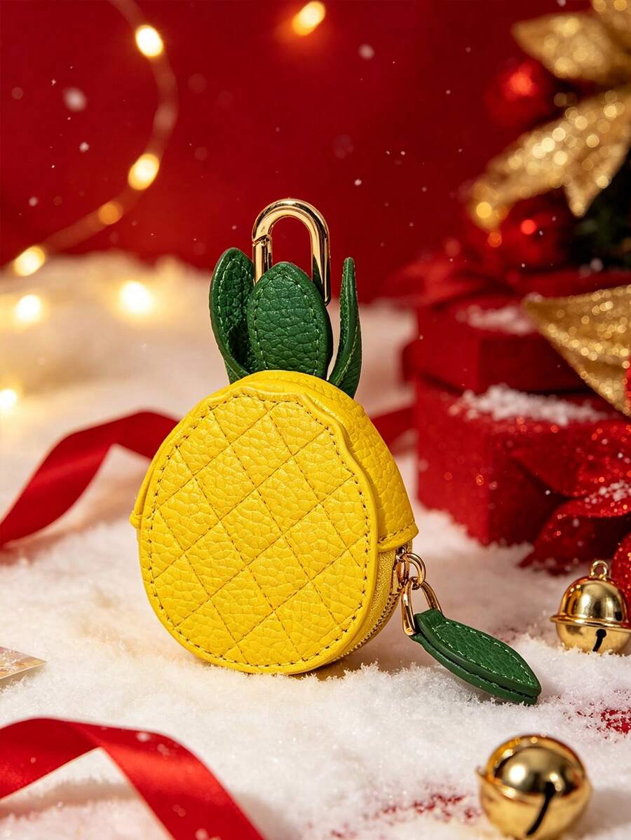 CHARM INFINITE Creative Pineapple Shaped Mini Coin Purse Keychain, Faux Leather Zipper Mini Storage Bag Pendant, Can Be Hung On Backpack, Handbag, Portable Carabiner Accessory, Exquisite Christmas Surprise Gift For Women And Girls