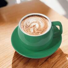 270 Ml Cyan Porcelain Coffee Cup With Saucer, Minimal‑Style Coffee Cup For Latte, Cappuccino And Tea - Cadet Blue - View 4