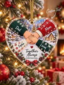 1pc Personalized Custom Text Family Hands Heart Acrylic Christmas Ornament, Custom Member Names & Year Hanging, Interlocking Family Hands In Christmas Sweaters Winter Village Design, Xmas Holiday Gift For Family Parents, Christmas Tree Home Car Decor - Multicolor - View 1