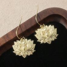 Gold Exquisite Lotus Earrings, Luxury Lotus Long Dangle Earrings, Women's Chinese Style Party Jewelry - Gold - View 2