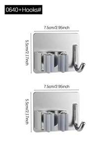 1/2pcs Bathroom Mop Holder, No-Drill Mop Storage Rack, Strong Adhesive Mop Clip Organizer, Suitable For Bathroom And Kitchen, Practical Hook - Storage Rack - View 10