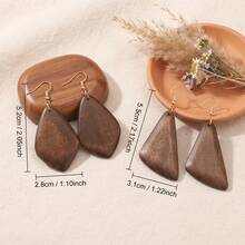 6 Pairs Fashion Geometric Wooden Earrings, Hollow, Water Drop, Rhombus, Rectangle Multi-Style - Earrings - View 5