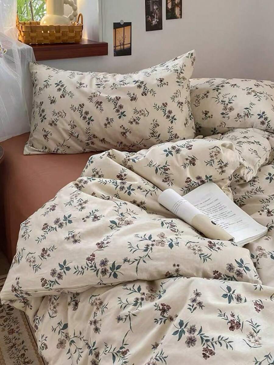 3pcs Vintage Floral Print Bedding Set, 2 Pillow Cases + 1 Quilt Cover