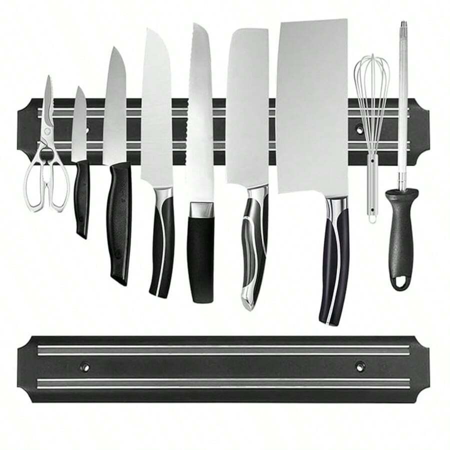 1pc Strong Magnetic Kitchen Knife Wall Mount Storage Rack, Metal Knife Magnetic ABS Knife Holder Kitchen Tool - Black - View 1