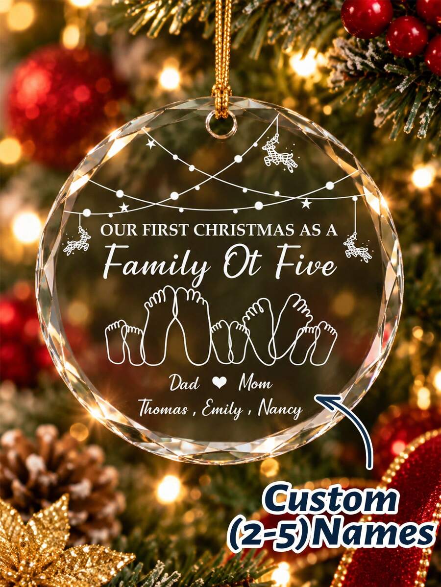 Ornamen Natal Jejak Kaki Keluarga Kustom, Dekorasi Gantung Pohon Bulat yang Dipersonalisasi, Aksen Pesta Rumah Liburan Meriah, Kenang-kenangan Nama Keluarga yang Disesuaikan, Ornamen Natal Pertama yang Dapat Disesuaikan, Hadiah Musiman 2026 untuk Keluarga, Teman, Pasangan, Dekorasi Pohon Natal - Gaya C - View 1