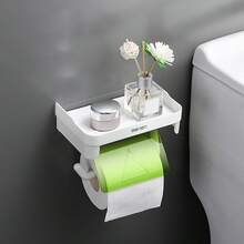 1 buah Tempat Tisu Toilet Tempel dengan Rak, Tempat Tisu Gulung yang Dipasang di Dinding dari ABS dengan Sekat untuk Kamar Mandi dan Dapur - MultiWarna - View 8