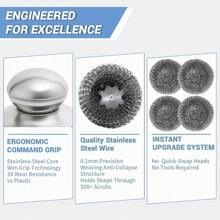 Stainless Steel Kitchen Scrub Brush With Handle, Steel Wool Scrubber With Handles, Metal Cleaning Brush Heavy Duty Pads, Heavy-Duty Cleaning Tool For Pots And Dishes, Easy-Grip Design, Suitable For Stubborn Stains, Makes Kitchen Cleaning A Breeze - Multicolor - View 4